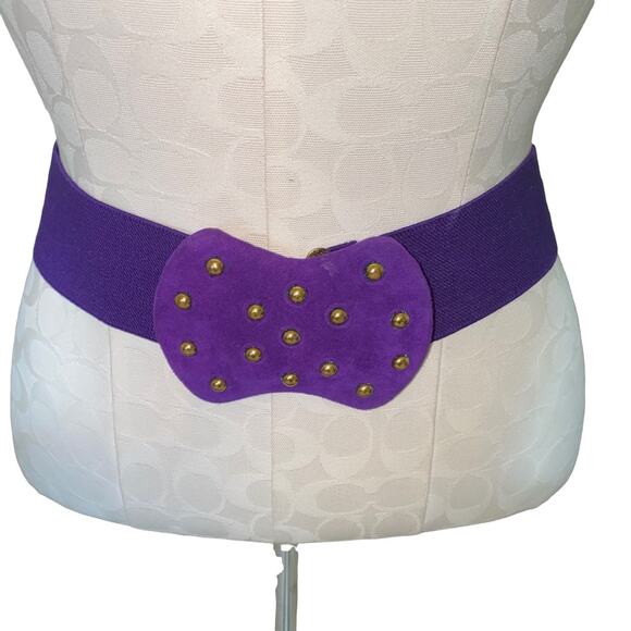Prestige Vintage Elastic Studded Embellished Belt Purple  length 27", width 2" - Picture 1 of 8